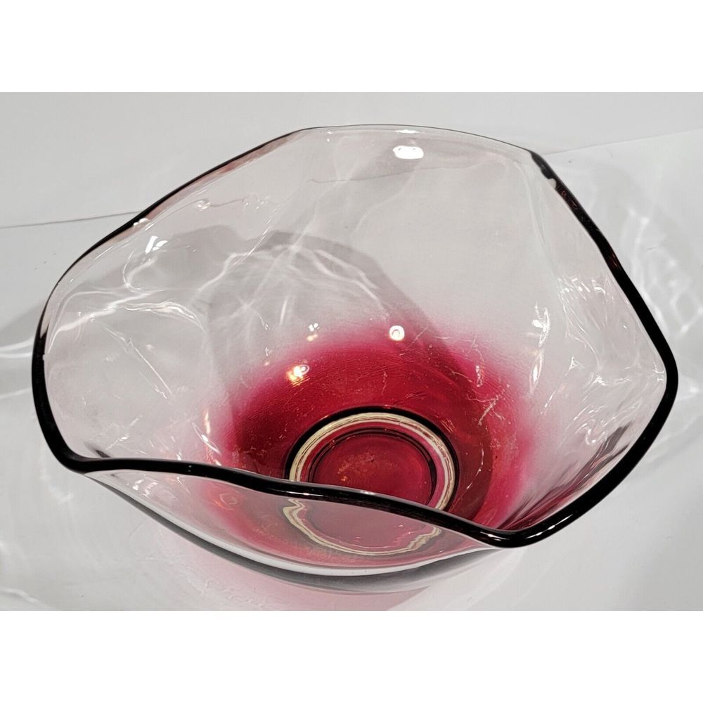 Vintage Anchor Cranberry Pink Flash Glass Bowl 9" Wide 5" Tall - Picture 4 of 7